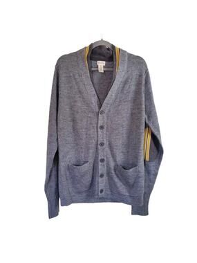 NEVADA Wool Blend Slouchy Grandpa Cardigan Sweater Elbow Patch, Men's Small